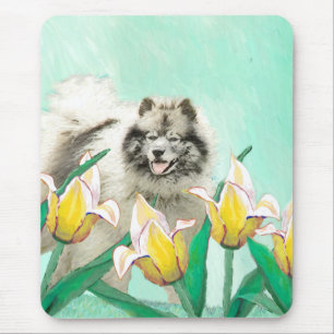 Mousepad Keeshond em Tulips pintando lindas artes caninas o