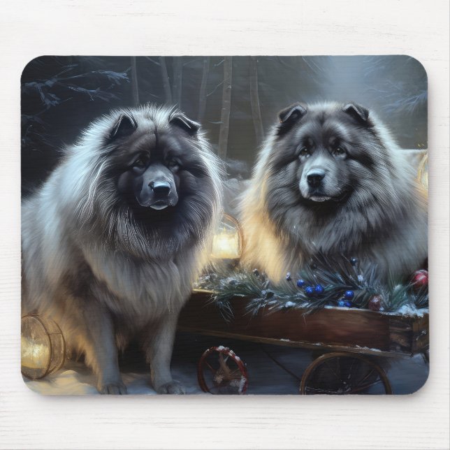 Mousepad Keeshond Nevado Trenó Natal Decoração (Frente)