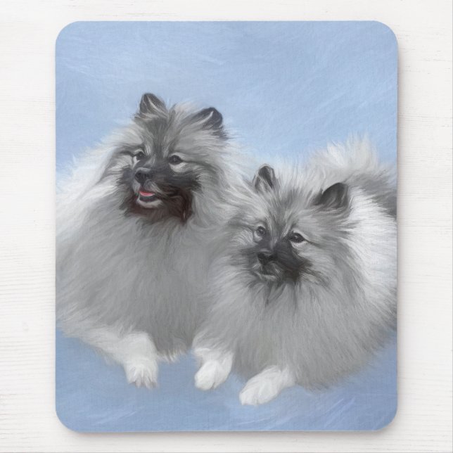 Mousepad Keeshond Pair de Kees pintando Arte Animal Origina (Frente)