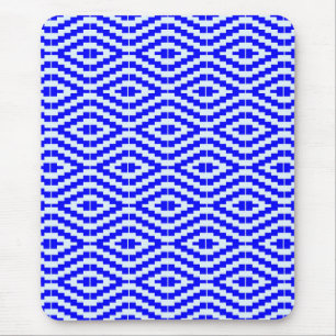 Mousepad Kente Geométrico Azul Brilhante, Branco,