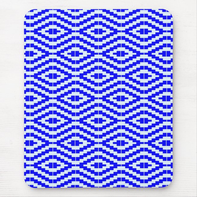 Mousepad Kente Geométrico Azul Brilhante, Branco, (Frente)