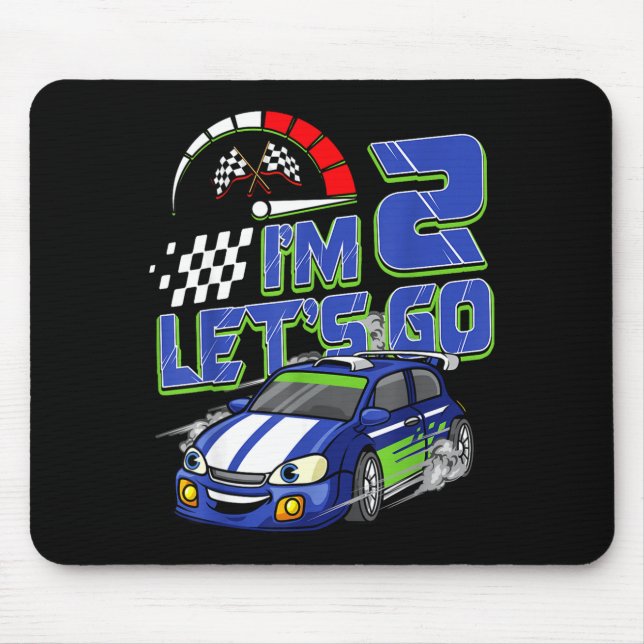 Mousepad Kids 2nd Birthday Racing Car 2 Year Old Boys Party (Frente)