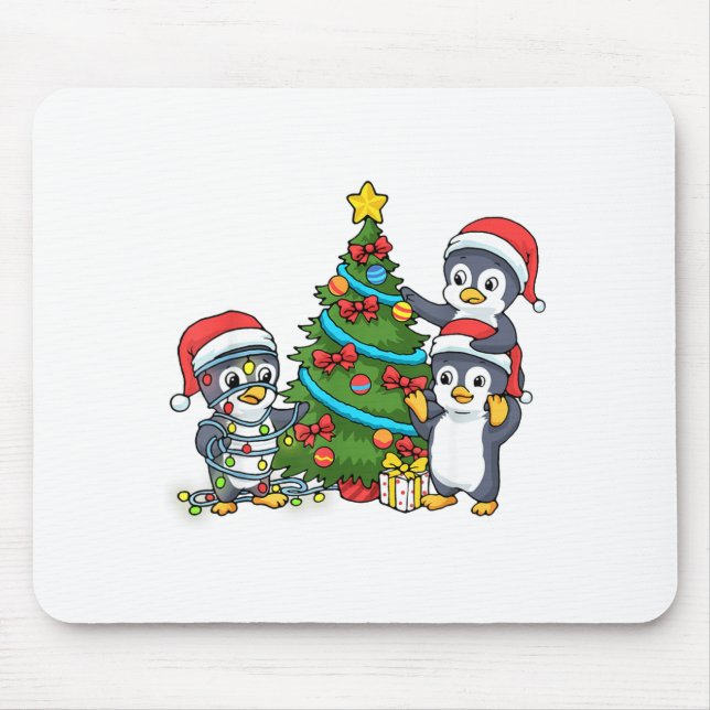 Mousepad Kids Christmas Penguin Christmas Tree Lights Baubl (Frente)