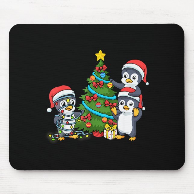 Mousepad Kids Christmas Penguin Christmas Tree Lights Baubl (Frente)