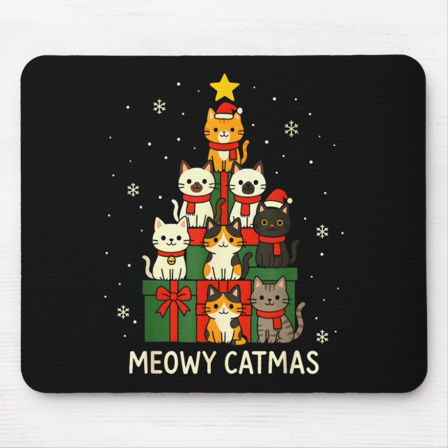 Mousepad Kids Men Women Meowy Catmas Funny Christmas Cats C (Frente)