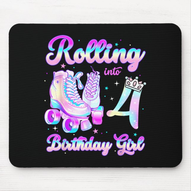 Mousepad Kids Rolling Into 4 Roller Skating 4th Birthday Gi (Frente)