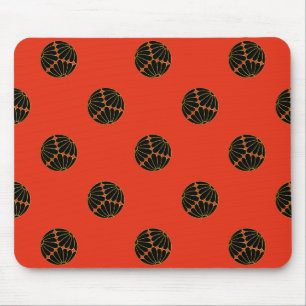 Mousepad Kiku Chrysanthemum Mon Black Faux Dourado no Red.