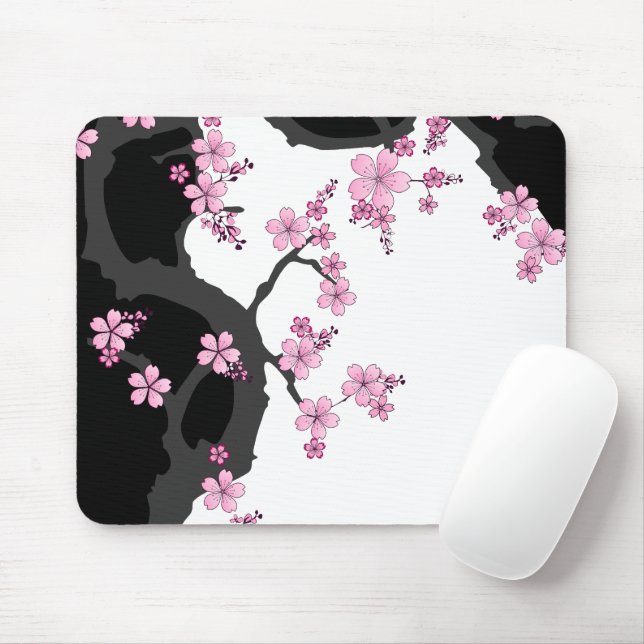 Mousepad Kimono Black e White Pink Sakura (Com mouse)