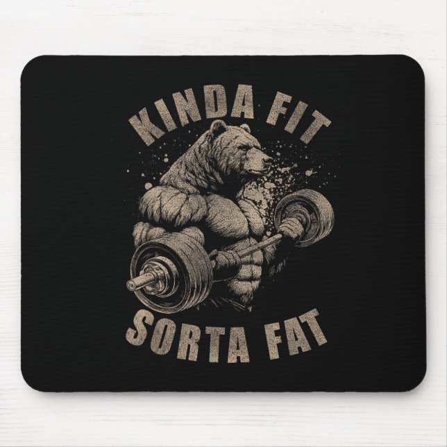 Mousepad Kinda Fit Sorta Fat - Funny Gym Bear Weightlifting (Frente)
