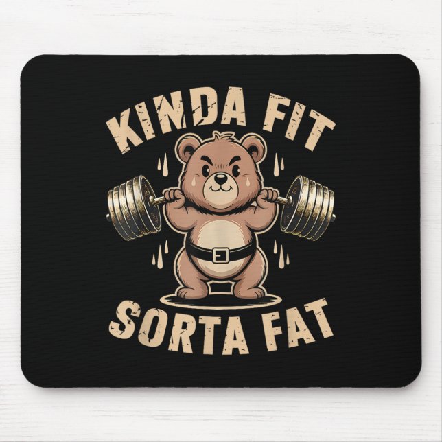 Mousepad Kinda Fit Sorta Fat - Funny Gym Bear Weightlifting (Frente)