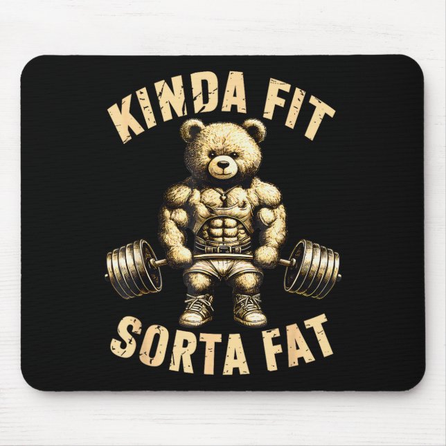 Mousepad Kinda Fit Sorta Fat - Funny Gym Bear Weightlifting (Frente)