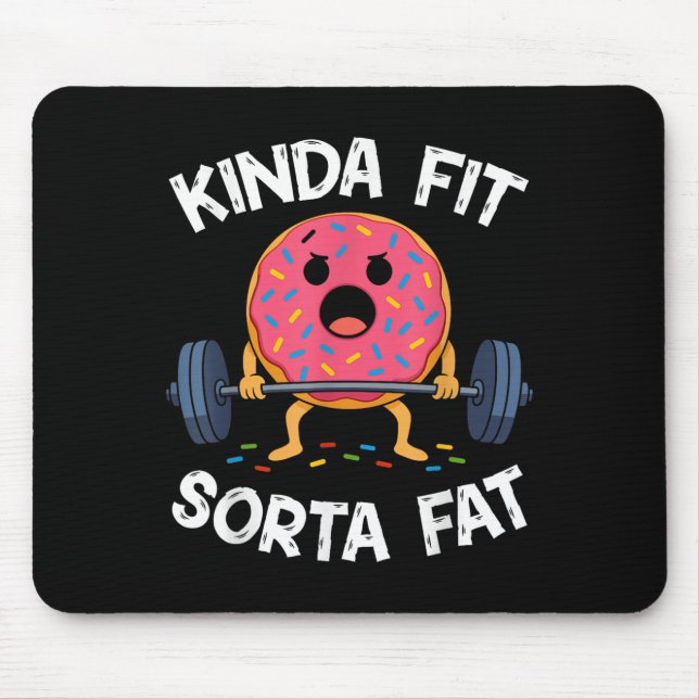 Mousepad Kinda Fit Sorta Fat - Funny Gym Donut Weightliftin (Frente)