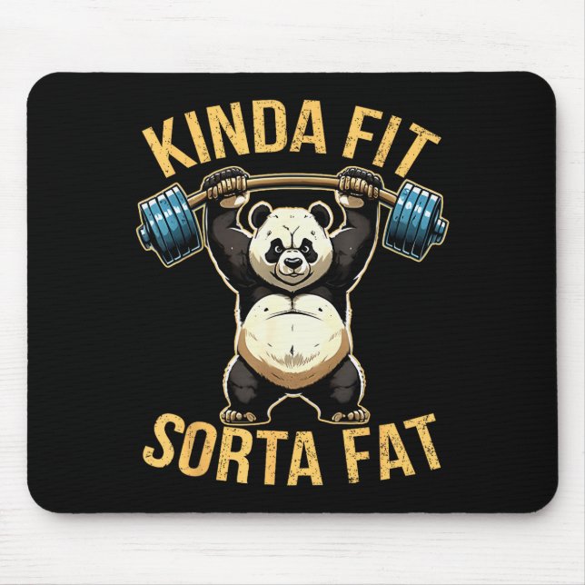 Mousepad Kinda Fit Sorta Fat Funny Gym Panda Weightlifting  (Frente)