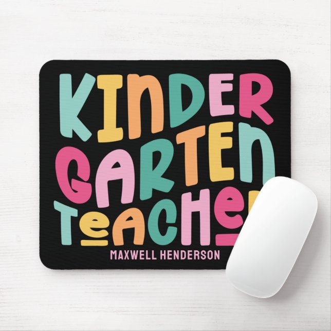 Mousepad Kindergarten Teacher Colorful Typography Design (Com mouse)