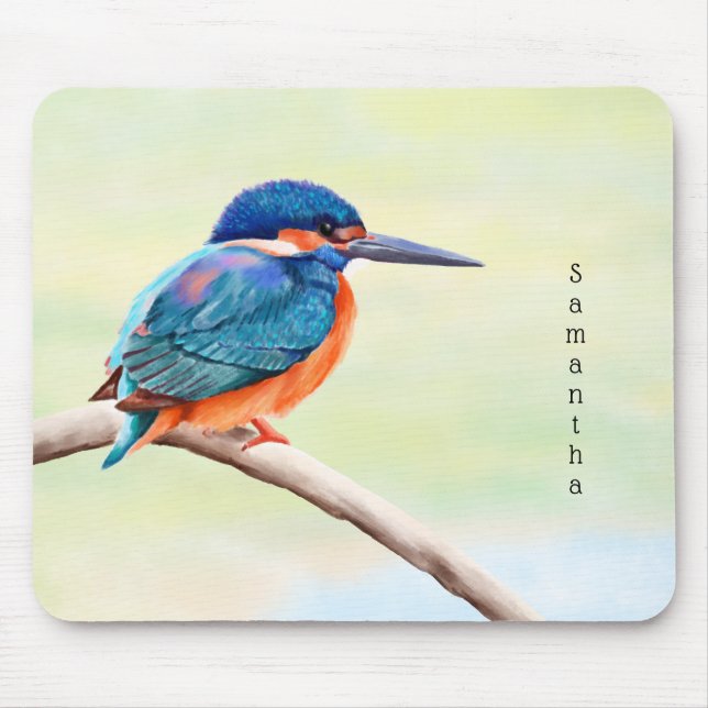 Mousepad Kingfisher Watercolor Blue Orange Bird (Frente)