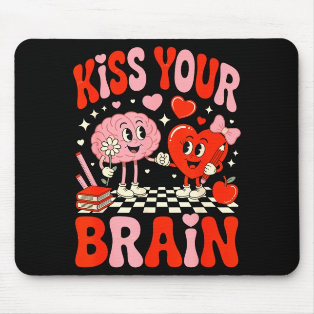 Mousepad Kiss Your Brain Women Valentine's Day Retro School (Frente)