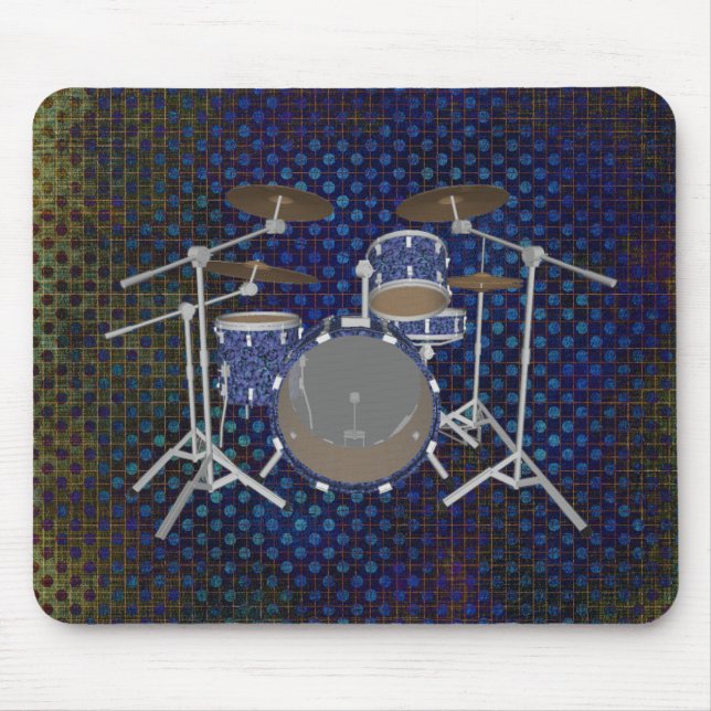 Mousepad Kit De Tambor Jazz - Tambores Azuis Personalizados (Frente)