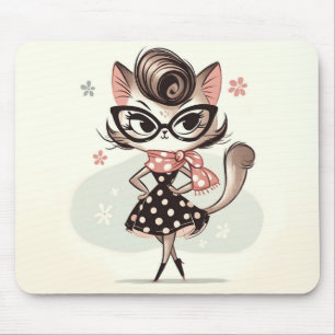 Mousepad Kit Feminino Vintage Retro com Gatos e Óculos de G