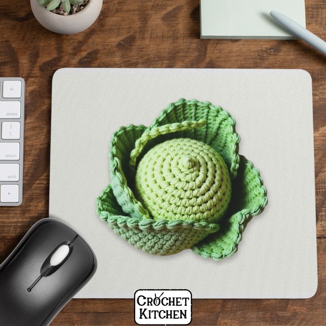 Mousepad Kitsch Modern Green Granny Garden Crochet Cabbage (Criador carregado)