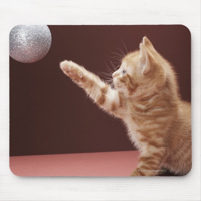 Mousepad Kitten brincando com a bola de Natal na árvore (Frente)