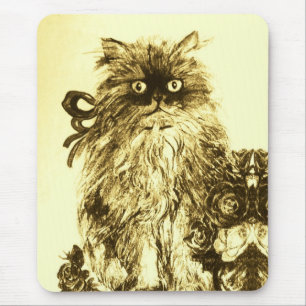 Mousepad KITTEN COM ROSAS, castanho e branco