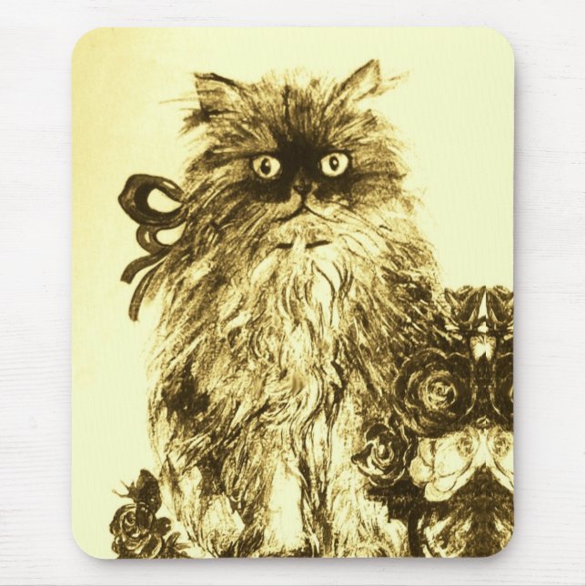 Mousepad KITTEN COM ROSAS, castanho e branco (Frente)