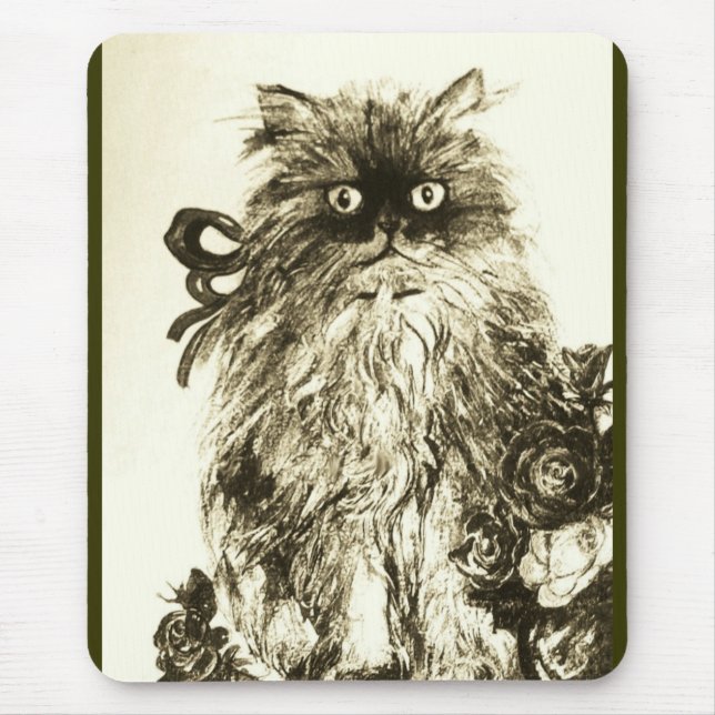 Mousepad KITTEN COM ROSAS, castanho e branco (Frente)