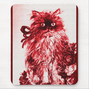 Mousepad KITTEN COM ROSAS, Vermelho e Branco
