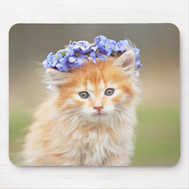 Mousepad Kitten com uma Garland de Flores Roxas (Frente)
