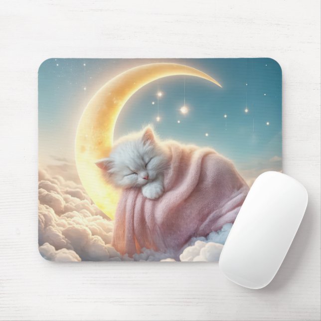 Mousepad Kitten Dormindo em uma lua crescente (Com mouse)