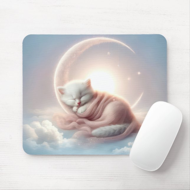 Mousepad Kitten Dormindo em uma lua crescente (Com mouse)