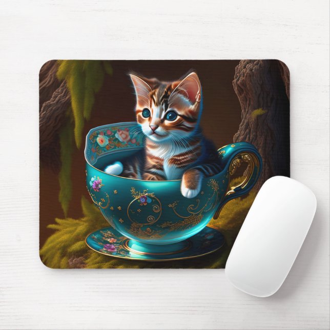 Mousepad Kitten em um teacup (bebê animal) (Com mouse)