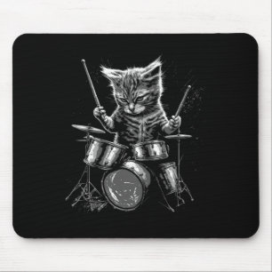 Mousepad Kitten Rock Banda Drummer Cat Tocando Tambores