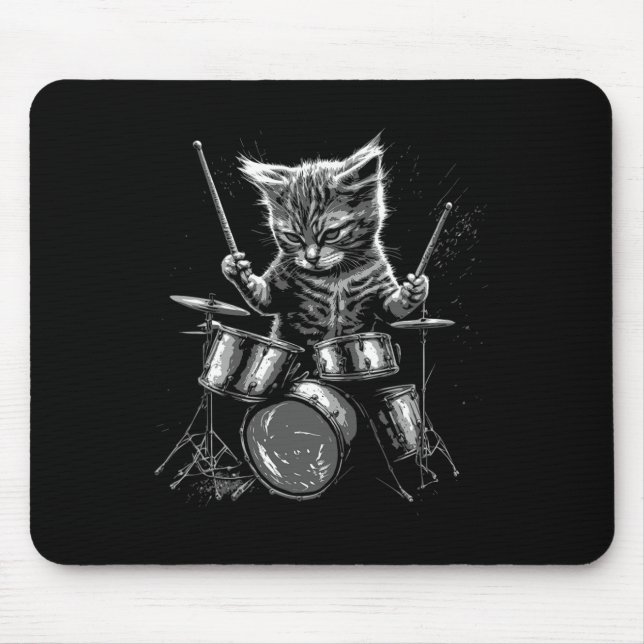 Mousepad Kitten Rock Banda Drummer Cat Tocando Tambores (Frente)
