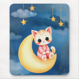Mousepad Kitten Sitting on the Moon