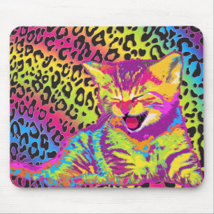 Mousepad Kitten sobre a impressão do leopardo arco-íris