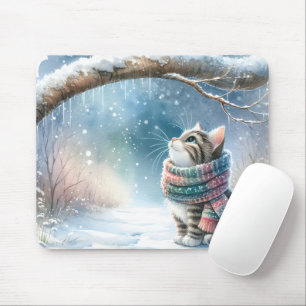 Mousepad Kitten Vestindo uma bola de inverno