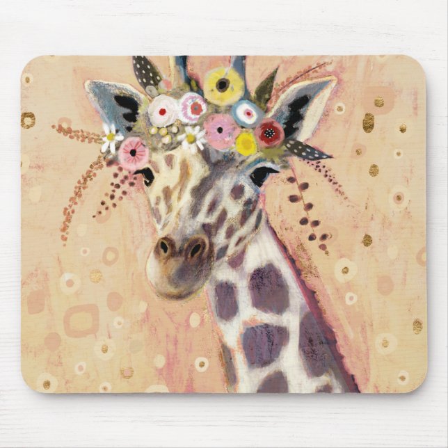 Mousepad Klimt Giraffe | Adornada Em Flores (Frente)