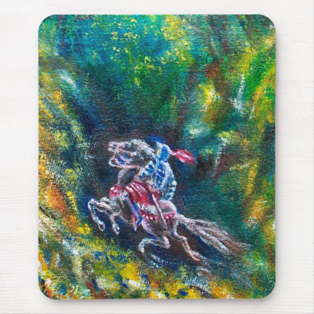MOUSEPAD KNIGHT LANCELOT, HORSE ANDANDO NA FLORESTA VERDE (Frente)