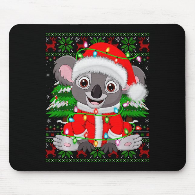 Mousepad Koala Christmas Lights Santa Costume Ugly Xmas Swe (Frente)
