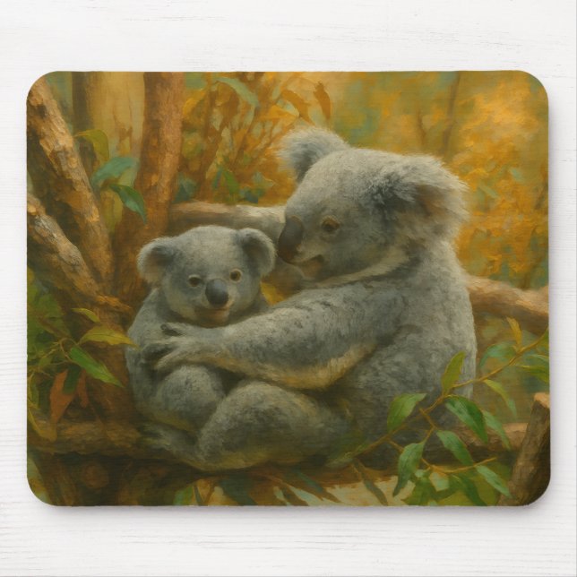 Mousepad Koala Madre e Joey na Capoia do outono (Frente)