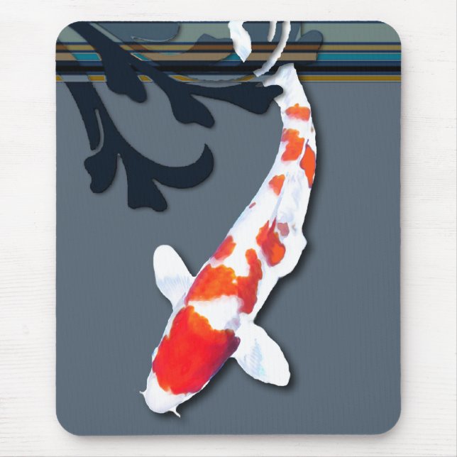 Mousepad Kohaku Koi em plantas decorativas da lagoa (Frente)