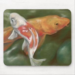 Mousepad Koi alaranjado e branco com arte Mossy do Pastel