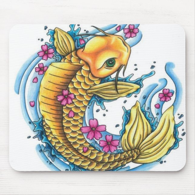 Mousepad Koi com tapete do rato das flores de cerejeira (Frente)