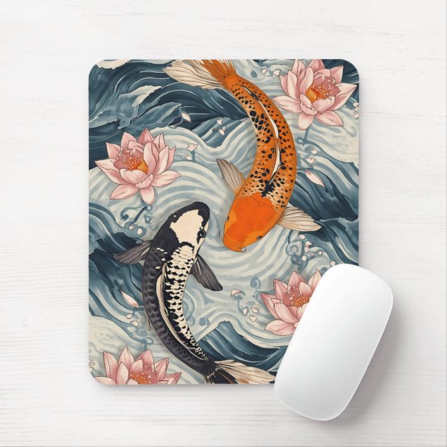 Mousepad Koi Fish Yin Yang Lotus Art (Com mouse)