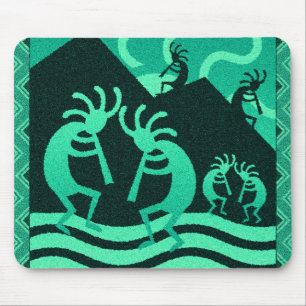 Mousepad Kokopelli Tribal Turquoise E Black