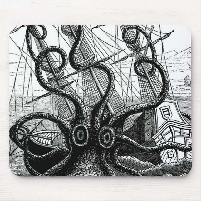 Mousepad Kraken Eatting um navio de navigação (Frente)
