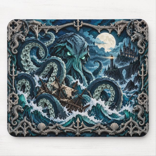 Mousepad Kraken, Monstro de Corte de Papel (Frente)