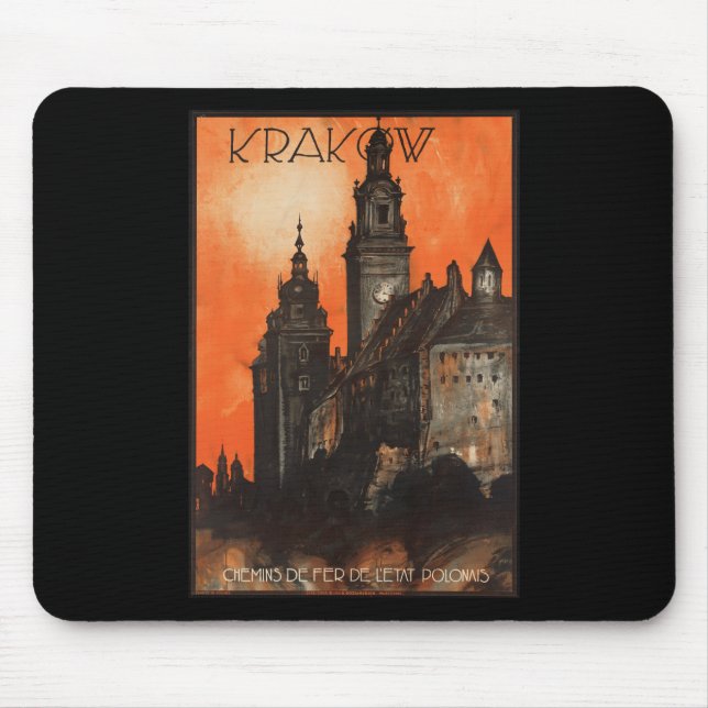 Mousepad Krakow Polônia - Poster de viagens polonês Vintage (Frente)