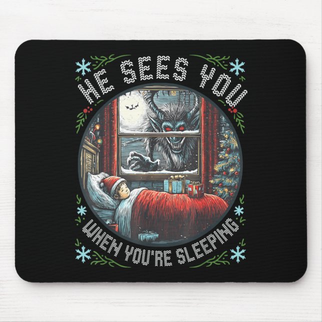 Mousepad Krampus He Sees You When You're Sleeng Horror Chri (Frente)